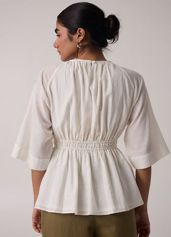 A Model Wearing White Handwoven Cotton Sergio Off White Cotton Top , curated by Only Ethikal