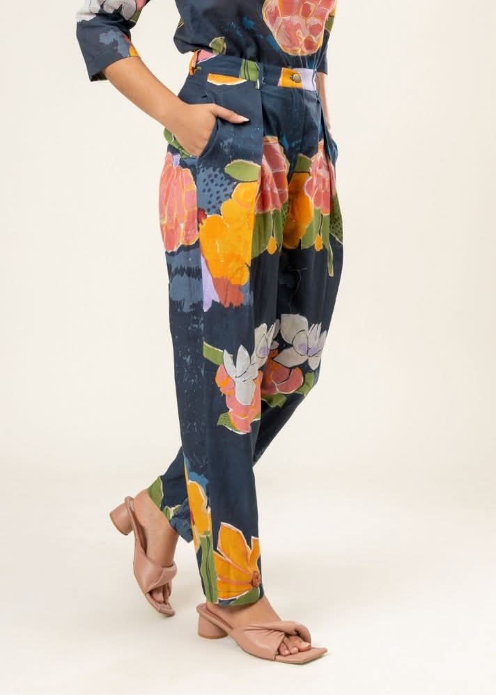 A Model Wearing Multicolor Upcycled Cotton Harris Printed Pants, curated by Only Ethikal