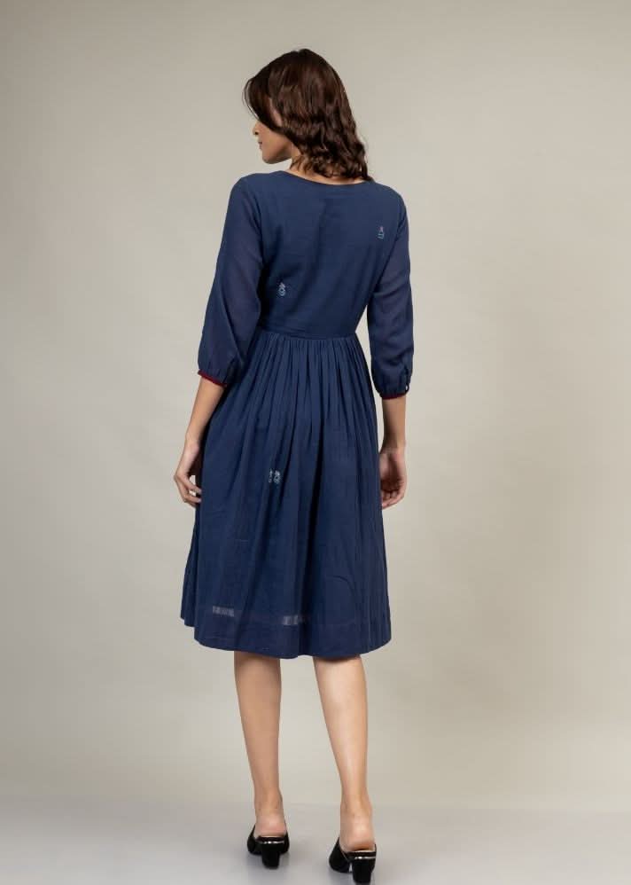 A Model Wearing Blue Upcycled Cotton Luna Blue Dress, curated by Only Ethikal