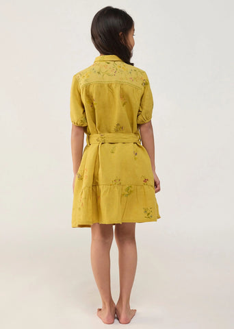 Kids Sia Floral Dress- Ochre