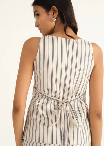 A Model Wearing Beige Linen Beige Linen Striped Waistcoat, curated by Only Ethikal