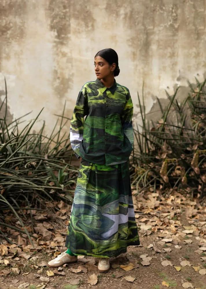 A Model Wearing Multicolor Upcycled Cotton Judy Printed Set, curated by Only Ethikal