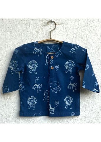 Unisex Organic Zoo Print Indigo Kurta & White Pants