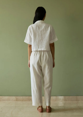 Kiera Cuban Collar Linen Co-Ord Set- Ivory
