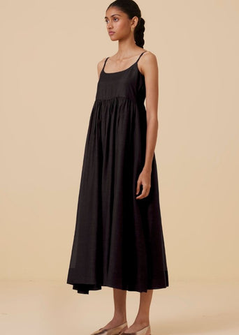A Model Wearing Black Cotton silk Hamza Black Sleeveless Dress , curated by Only Ethikal