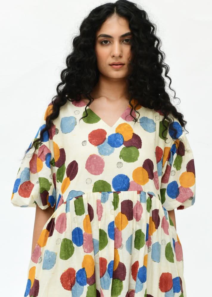 A Model Wearing Multicolor Organic Cotton Void Bell Dress , curated by Only Ethikal