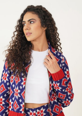 A Model Wearing Multicolor Handwoven Cotton Amy Set, curated by Only Ethikal