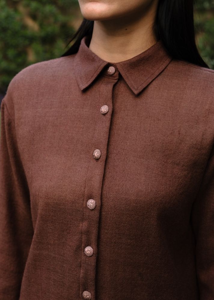A Model Wearing Brown Wool Brown Mahoniacoord Set , curated by Only Ethikal