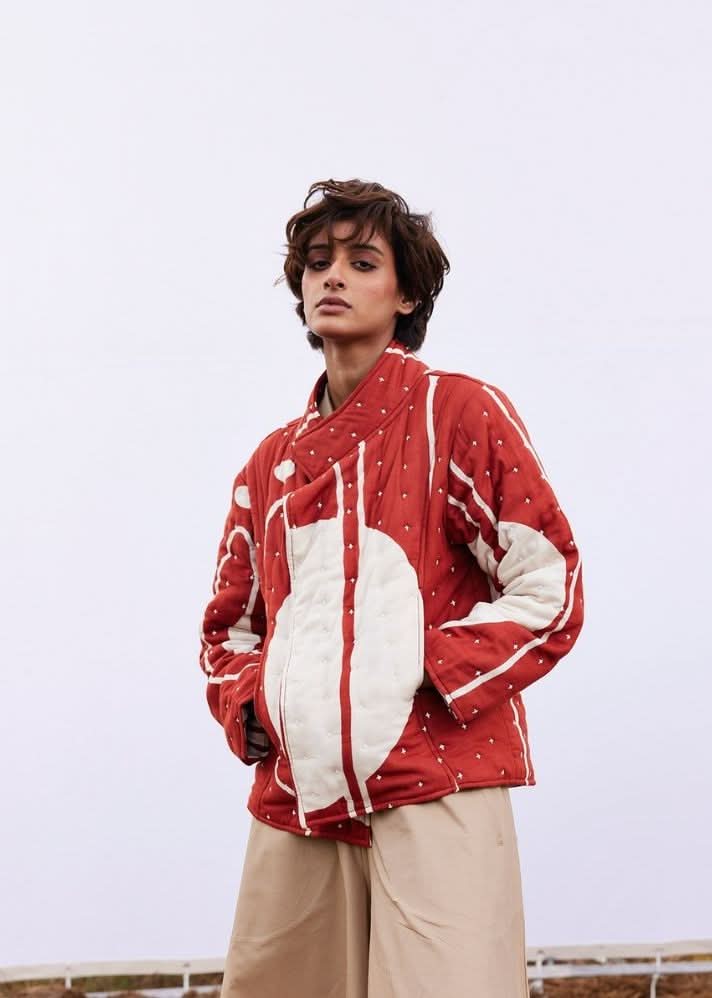A Model Wearing Multicolor,Pure Cotton Redwood Jacket curated by Only Ethikal