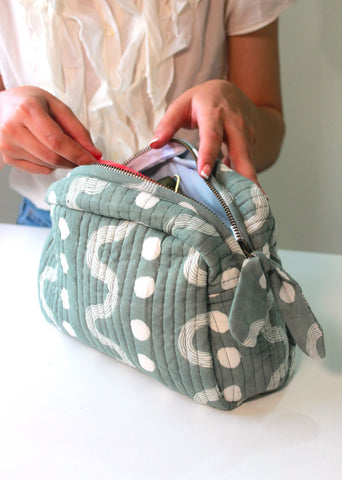Sustainable Quilted Cotton Travel Pouch- Grey Organizer