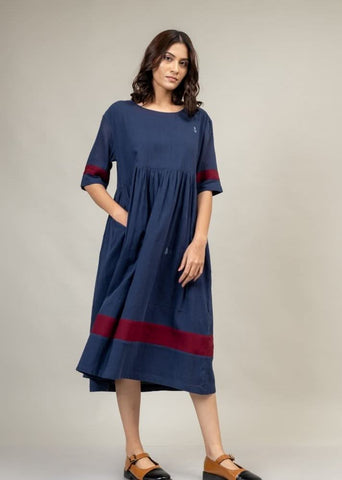 A Model Wearing Blue Upcycled Cotton Jess Dress, curated by Only Ethikal