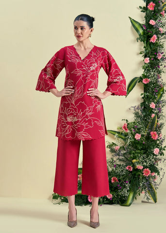 Red Nira Tunic Set