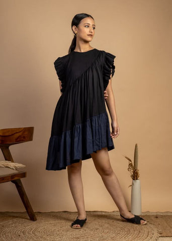 A Model Wearing Black Upcycled Cotton Laurie Dress, curated by Only Ethikal