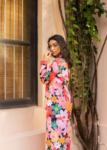 A Model Wearing Multicolor Organic Cotton Palm Co-Ord Set- Mosaic Pink Print, curated by Only Ethikal