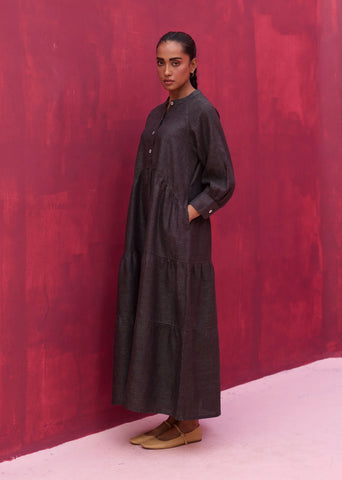 Shiri Linen Dress- Charcoal