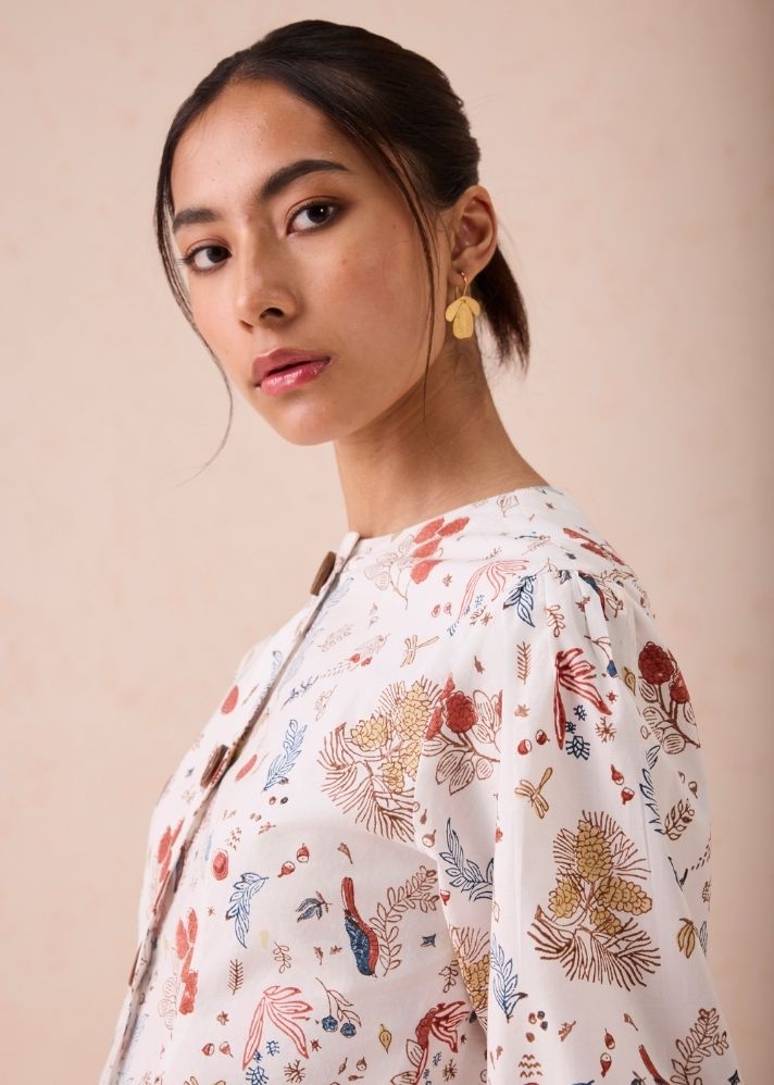 A Model Wearing White Poplin The Forest Pine Organic Cotton Short Dress, curated by Only Ethikal