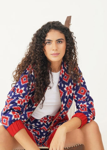 A Model Wearing Multicolor Handwoven Cotton Amy Set, curated by Only Ethikal