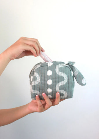 Sustainable Quilted Cotton Travel Pouch- Grey Organizer