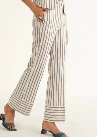 A Model Wearing Beige Linen Beige Linen Striped Pant, curated by Only Ethikal