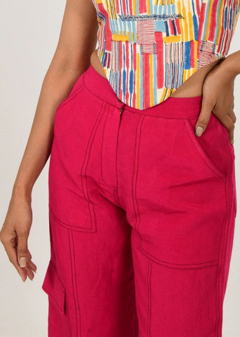 Viva Magenta Linen Cargo Pants