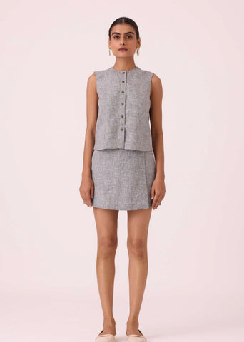 A Model Wearing Multicolor Linen Wotton Houndstooth Linen Top, curated by Only Ethikal
