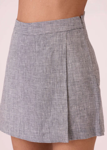 Polina Houndstooth Linen Skort