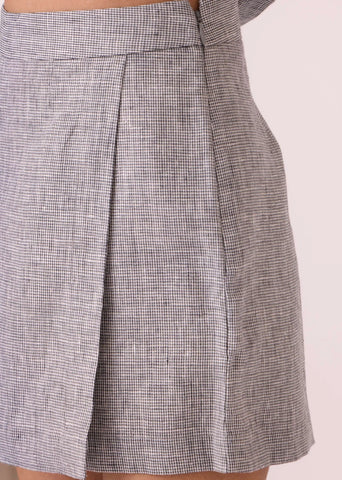 Polina Houndstooth Linen Skort