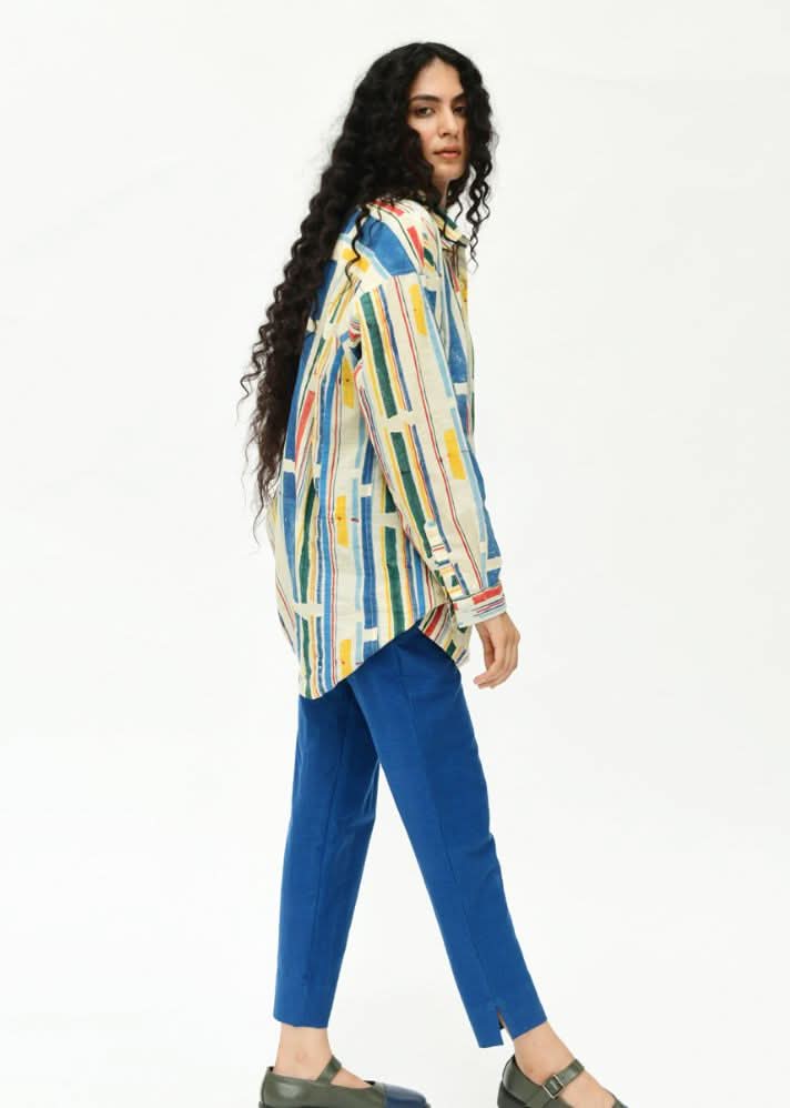 A Model Wearing Multicolor Organic Cotton Empty Line Shirt , curated by Only Ethikal