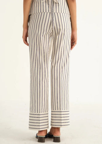 A Model Wearing Beige Linen Beige Linen Striped Pant, curated by Only Ethikal
