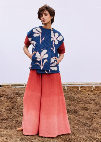 A Model Wearing Multicolor,Pure Cotton Aster Vest Jacket curated by Only Ethikal