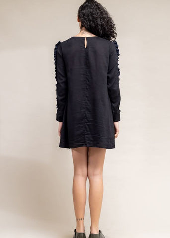 A Model Wearing Black Upcycled Cotton  Carrie  Black Dress, curated by Only Ethikal