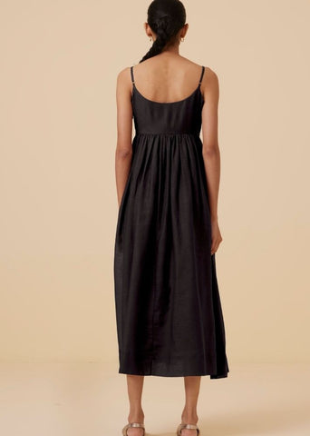 A Model Wearing Black Cotton silk Hamza Black Sleeveless Dress , curated by Only Ethikal