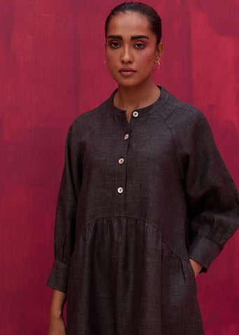 Shiri Linen Dress- Charcoal