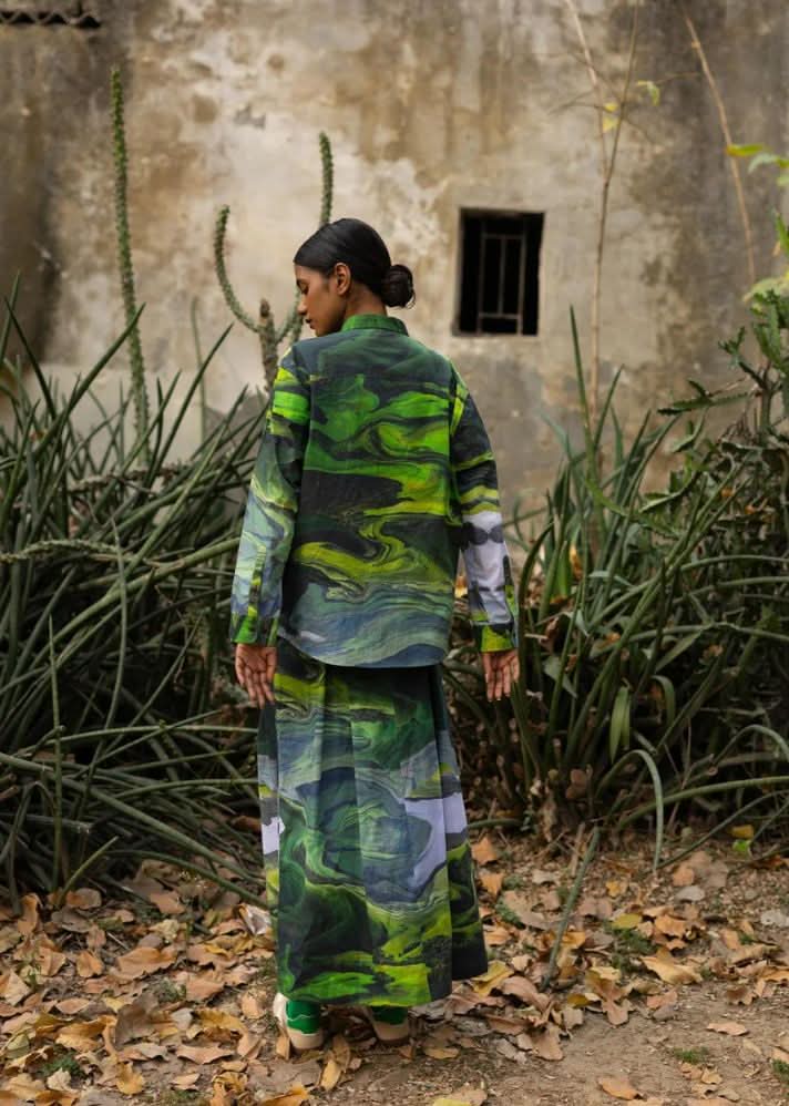 A Model Wearing Multicolor Upcycled Cotton Judy Printed Set, curated by Only Ethikal