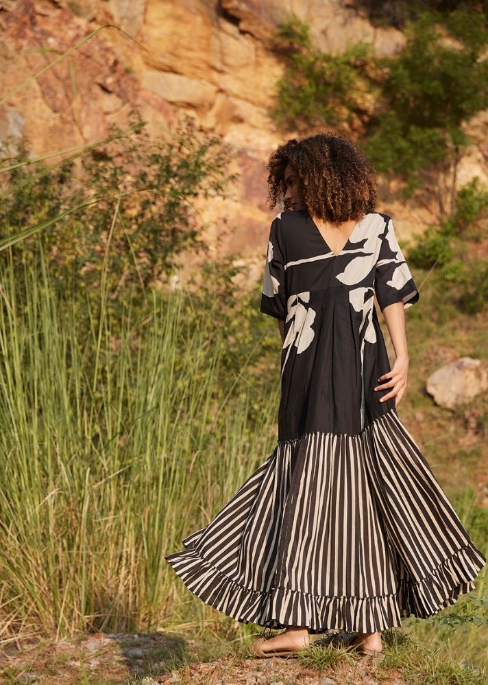 A Model Wearing Black Pure Cotton Longing Days Maxi Dress curated by Only Ethikal