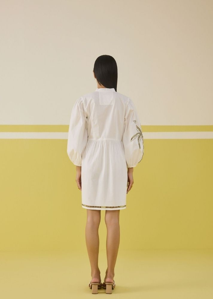 A Model Wearing Multicolor Poplin Morning Palm Organic Cotton Dress, curated by Only Ethikal