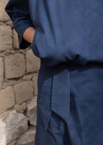 Blue Cotton Linen Ri Mountain Half Chuba Skirt