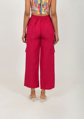 Viva Magenta Linen Cargo Pants
