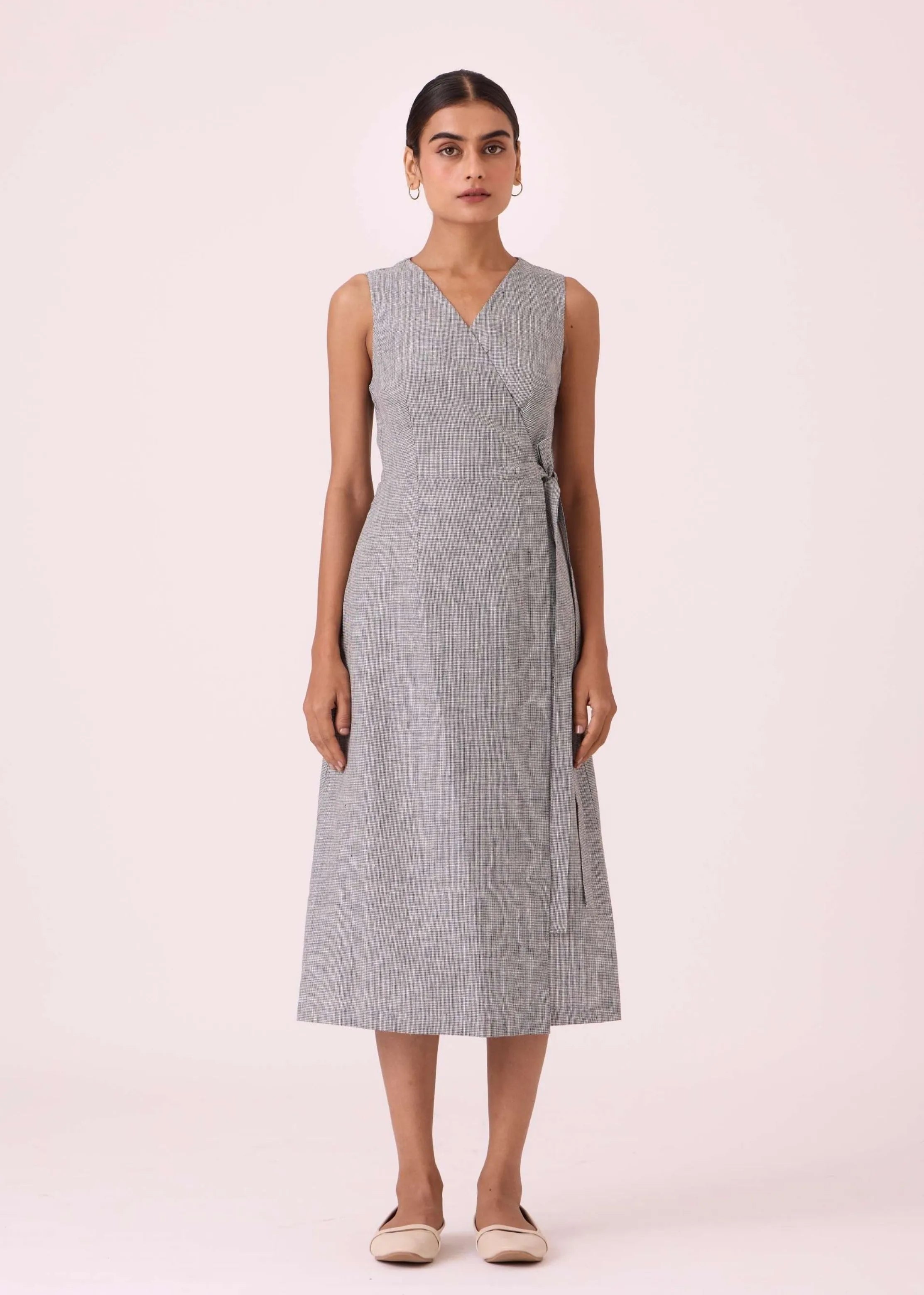A Model Wearing Multicolor Linen Arandi Houndstooth Linen Dress, curated by Only Ethikal