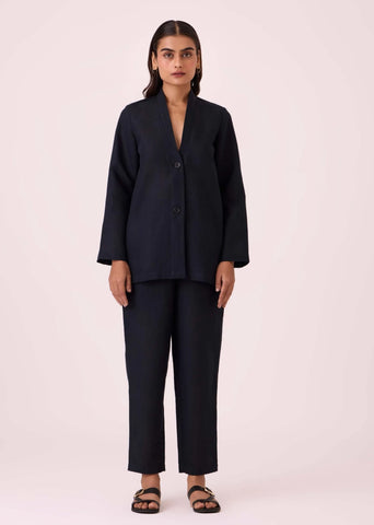 A Model Wearing Black Linen Cotton Darcy Black Jacket, curated by Only Ethikal