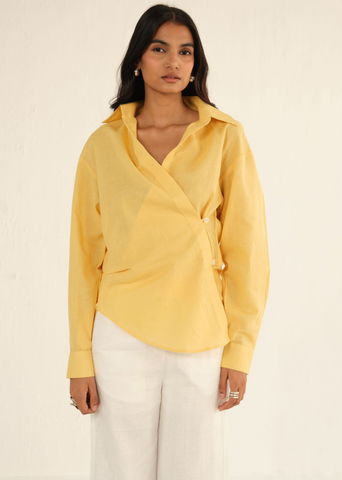 100% Yellow Linen Shirt & Pant Co-Ord Set