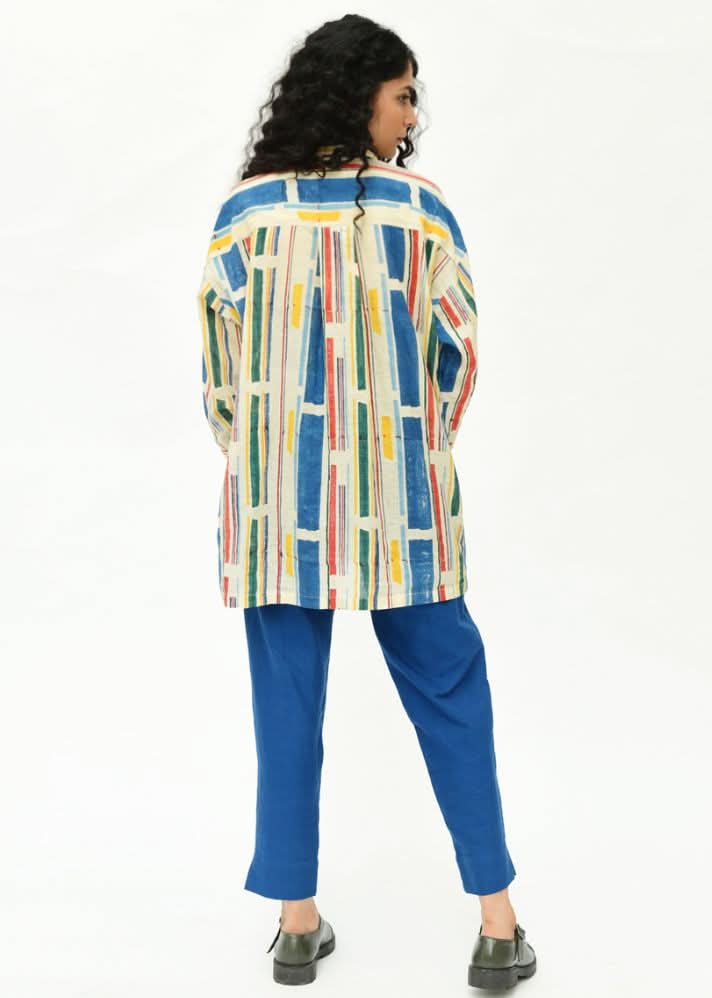 A Model Wearing Multicolor Organic Cotton Empty Line Shirt , curated by Only Ethikal