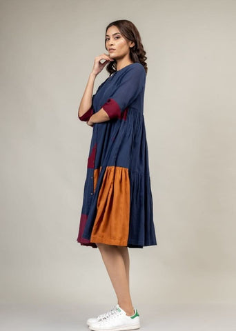 A Model Wearing Multicolor Upcycled Cotton Seville Panelled Dress, curated by Only Ethikal
