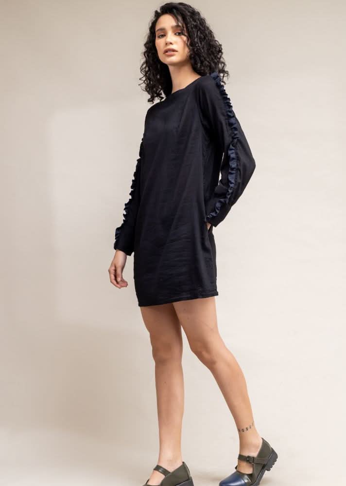 A Model Wearing Black Upcycled Cotton  Carrie  Black Dress, curated by Only Ethikal