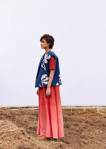A Model Wearing Multicolor,Pure Cotton Aster Vest Jacket curated by Only Ethikal