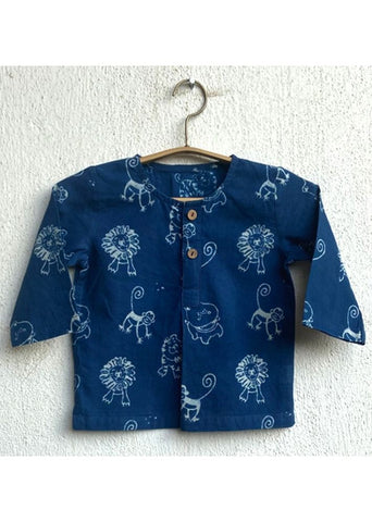 Unisex Organic Zoo Print Indigo Kurta & Pants