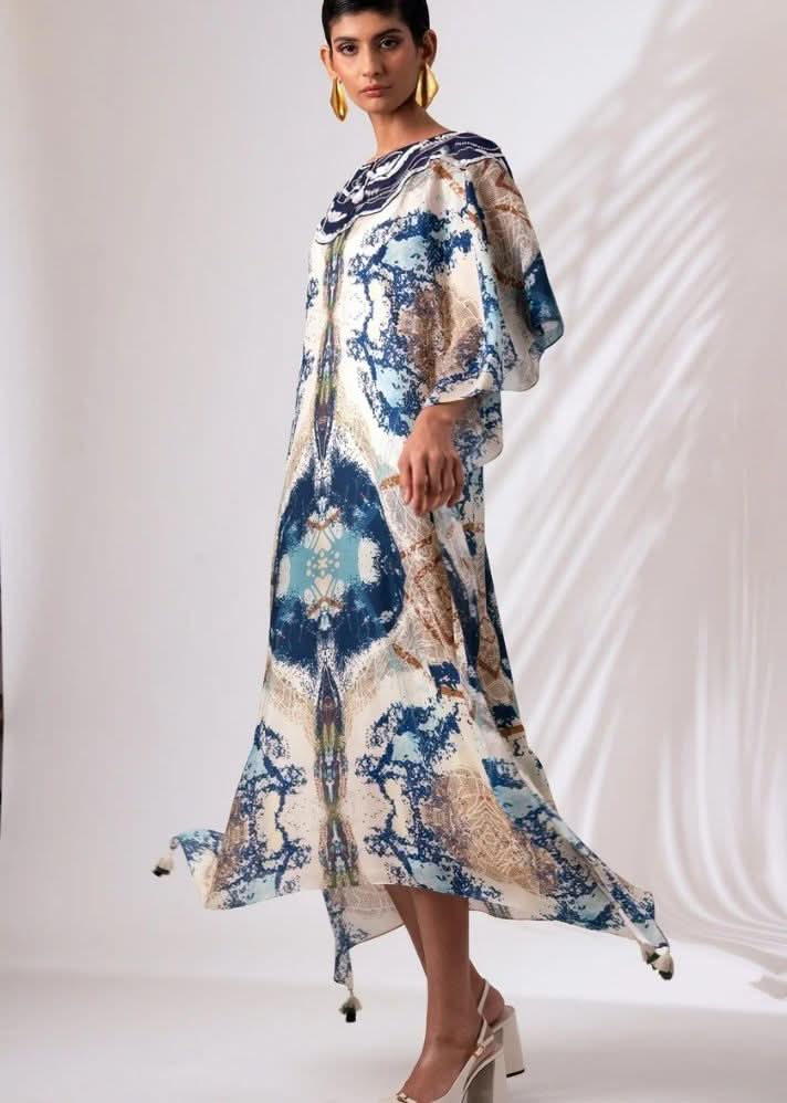 A Model Wearing Multicolor Modal Silk Serena Maxi Dress, curated by Only Ethikal