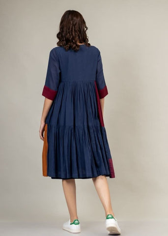 A Model Wearing Multicolor Upcycled Cotton Seville Panelled Dress, curated by Only Ethikal