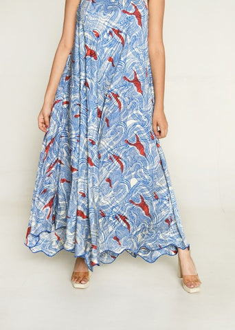 A Model Wearing Multicolor Cotton Bemberg Ponzo One Shoulder Maxi, curated by Only Ethikal