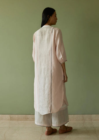Mori Border Linen Shirt Kurta Set- Blush